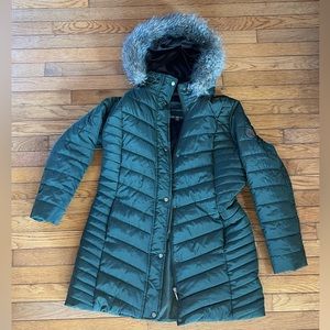 Warm Winter Coat. Dark Green. No flaws whatsoever. Adjustable waist.